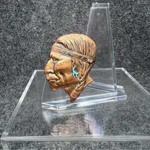 Copper Native American Warrior Brooch Pin Sitting Bull Jewelry